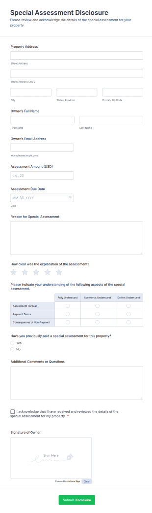 Special Assessment Disclosure Form Template