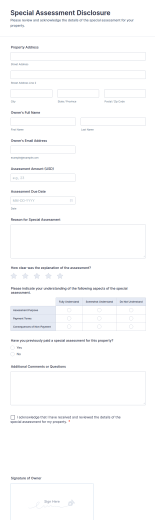 Special Assessment Disclosure Form Template