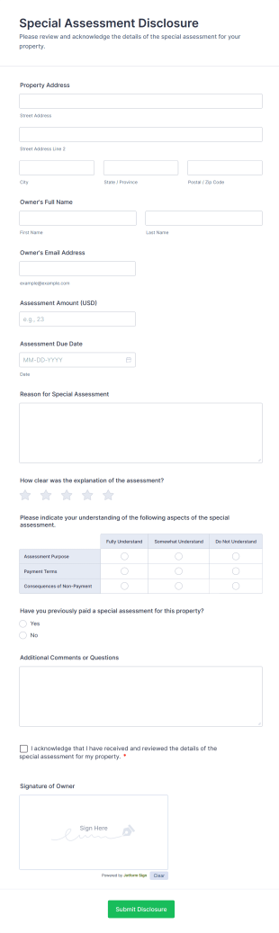Special Assessment Disclosure Form Template