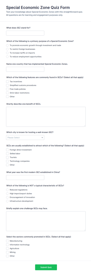 Special Economic Zone Quiz Form Template