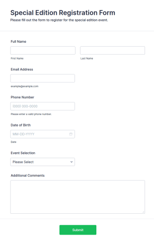 Special Edition Registration Form Template