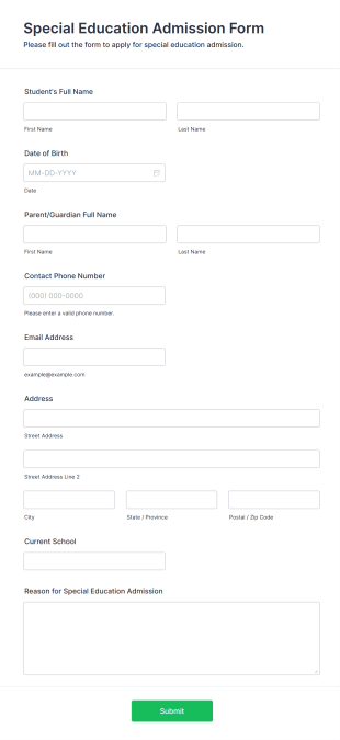 Special Education Admission Form Template