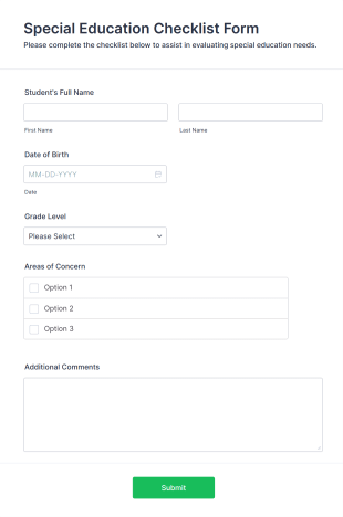 Special Education Checklist Form Template