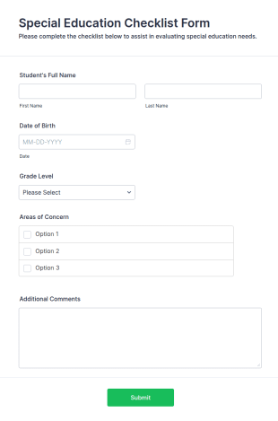 Special Education Checklist Form Template