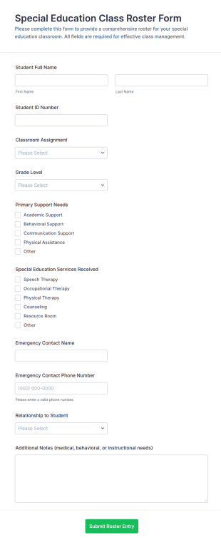 Special Education Class Roster Form Template