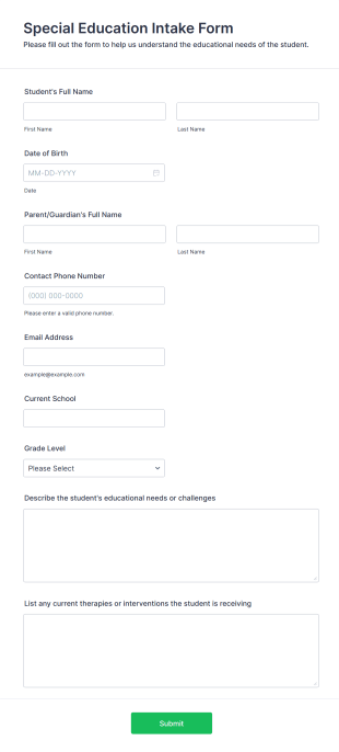Special Education Intake Form Template