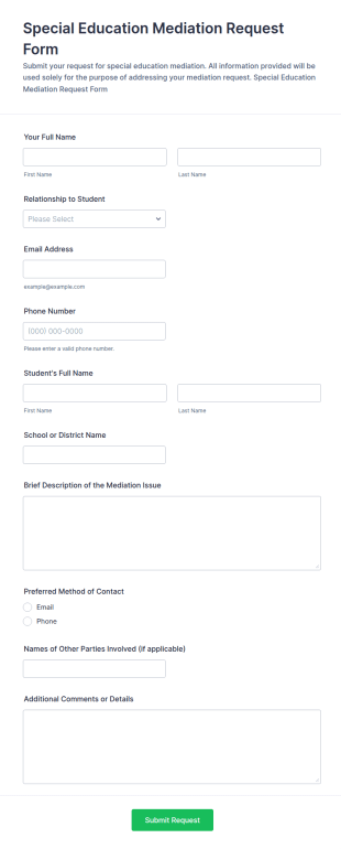 Special Education Mediation Request Form Template