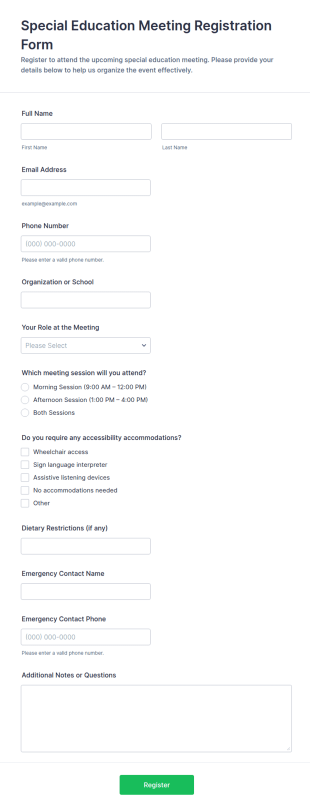 Special Education Meeting Registration Form Template