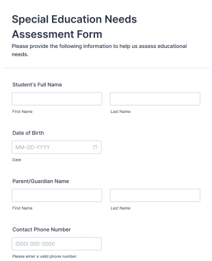 Special Education Needs Assessment Form Template