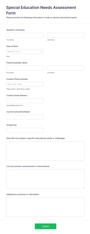 Special Education Needs Assessment Form Template