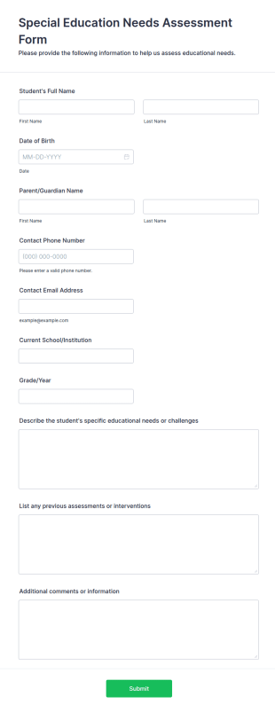 Special Education Needs Assessment Form Template