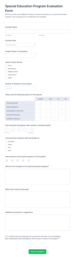 Special Education Program Evaluation Form Template