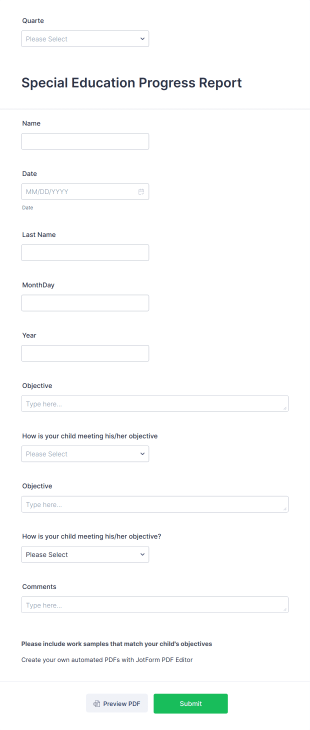 Special Education Progress Report Form Template