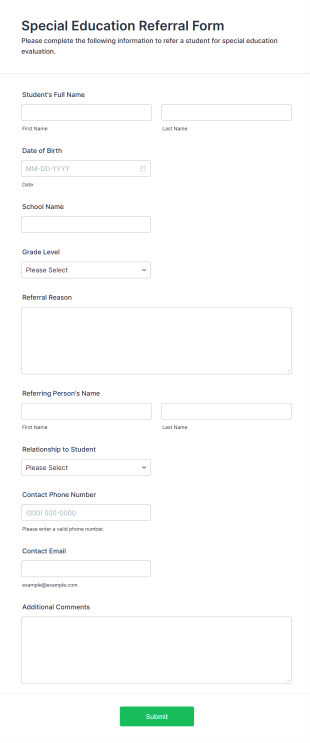 Special Education Referral Form Template