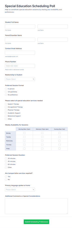 Special Education Scheduling Poll Form Template