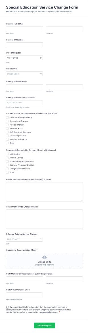 Special Education Service Change Form Template | Jotform
