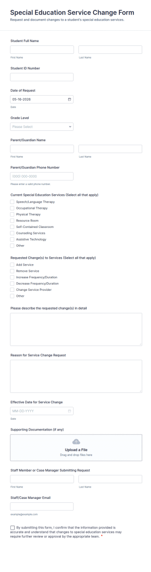 Special Education Service Change Form Template