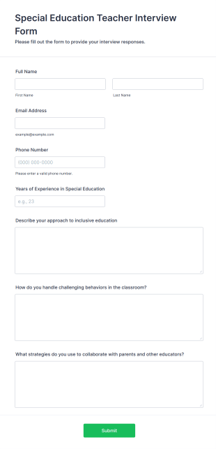 Special Education Teacher Interview Form Template