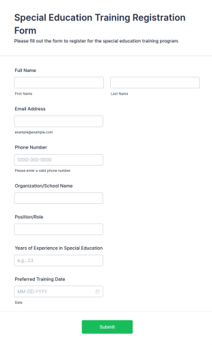 Special Education Training Registration Form Template