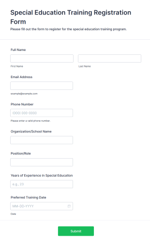 Special Education Training Registration Form