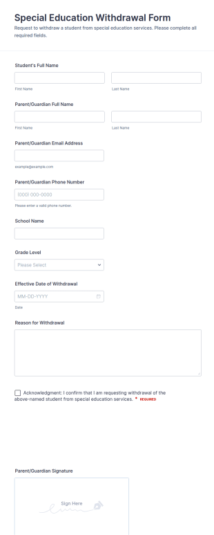 Special Education Withdrawal Form Template