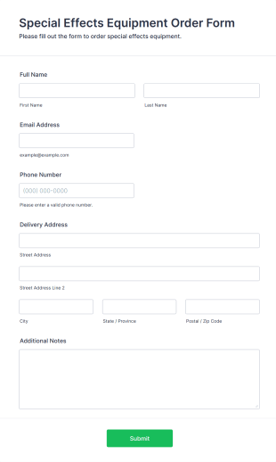 Special Effects Equipment Order Form Template