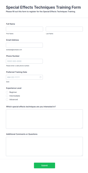 Special Effects Techniques Training Form Template