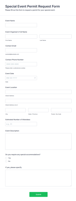 Special Event Permit Request Form Template