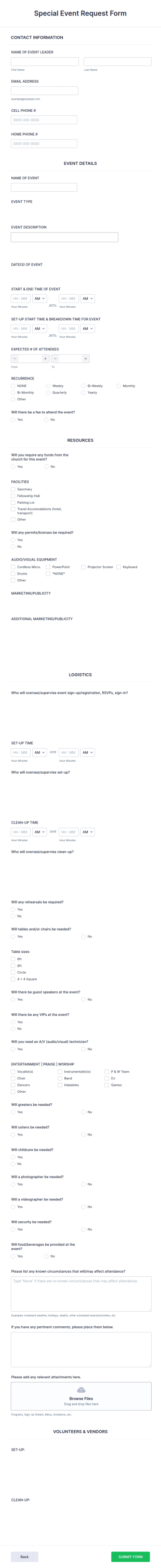 Special Event Request Form Template
