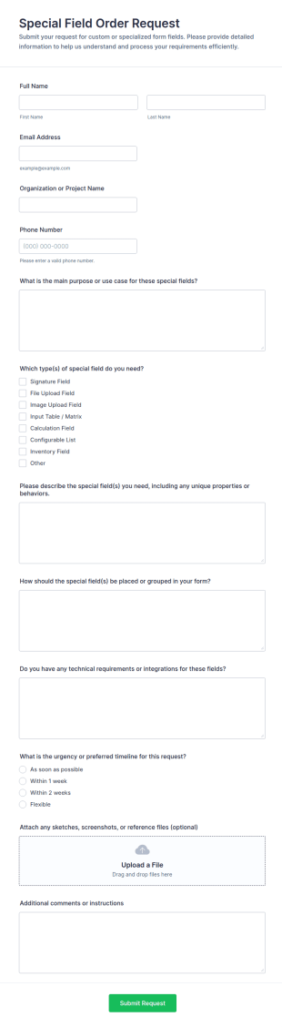 Special Field Order Request Form Template