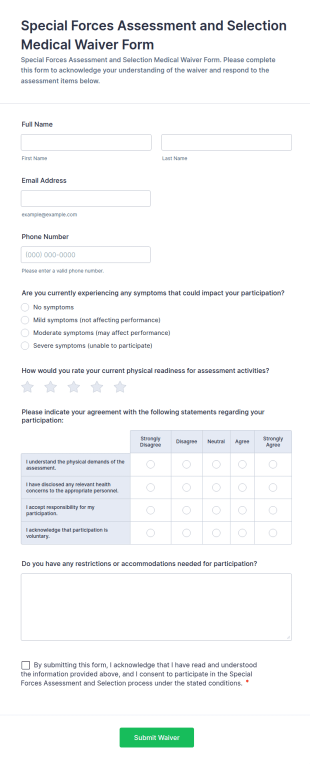 Special Forces Assessment And Selection Medical Waiver Form Template