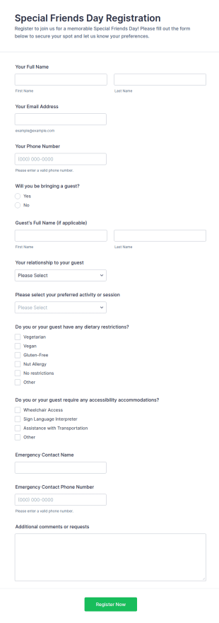 Special Friends Day Registration Form Template