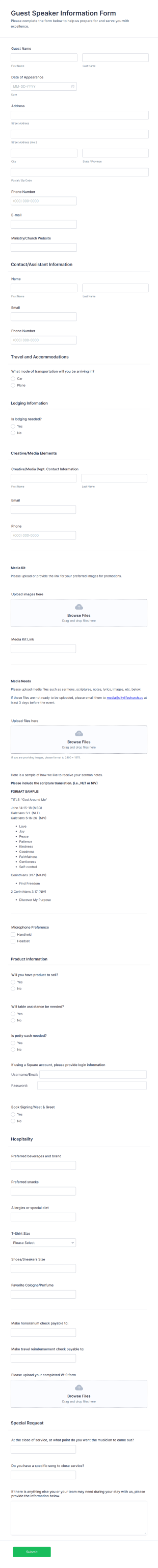 Special Guest Speaker Information Form Template