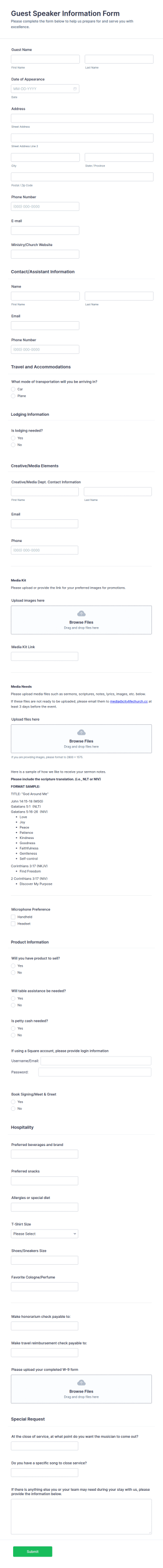 Special Guest Speaker Information Form Template