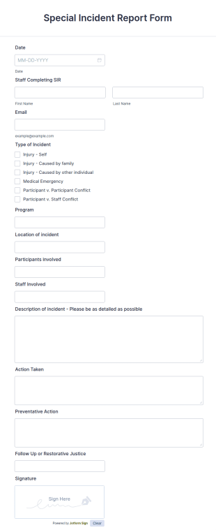 Special Incident Report Form Template