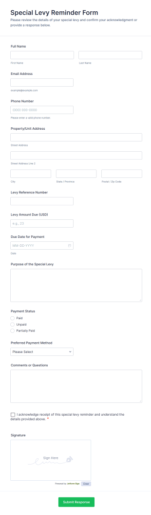 Special Levy Reminder Form Template
