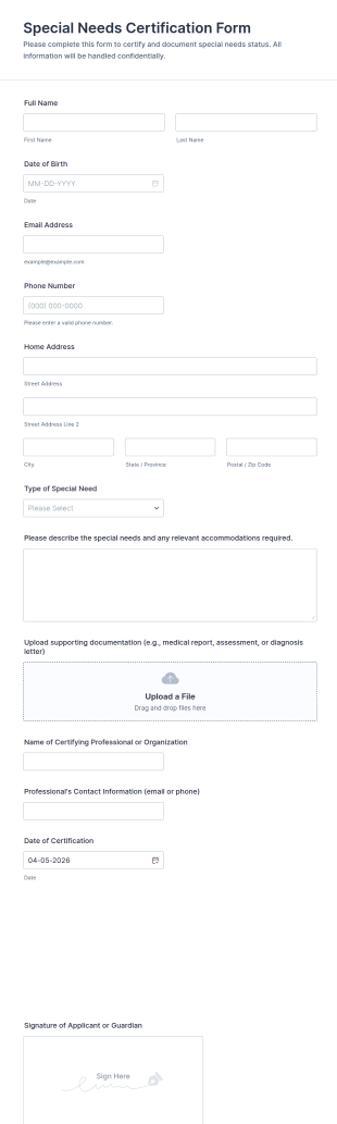 Special Needs Certification Form Template