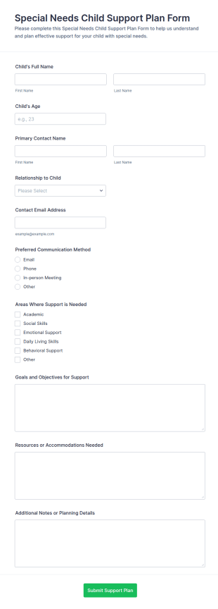 Special Needs Child Support Plan Form Template