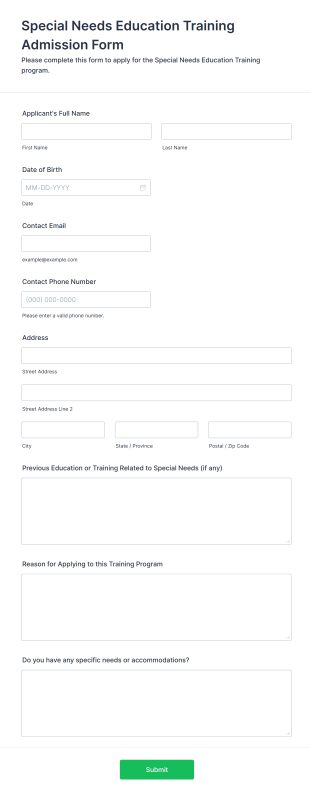 Special Needs Education Training Admission Form Template