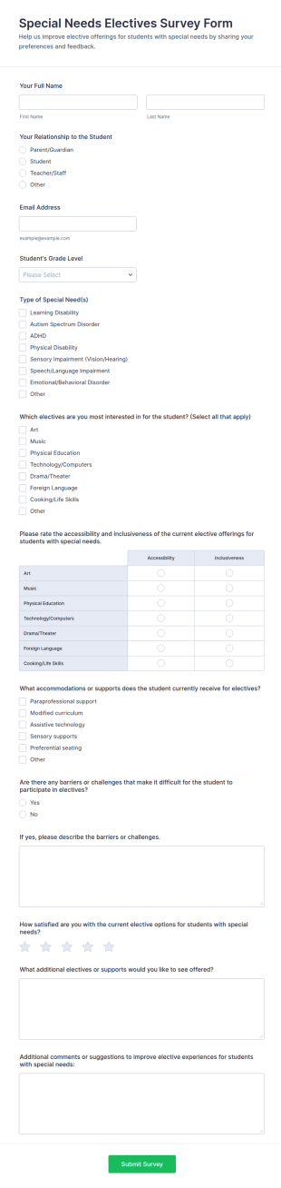 Special Needs Electives Survey Form Template