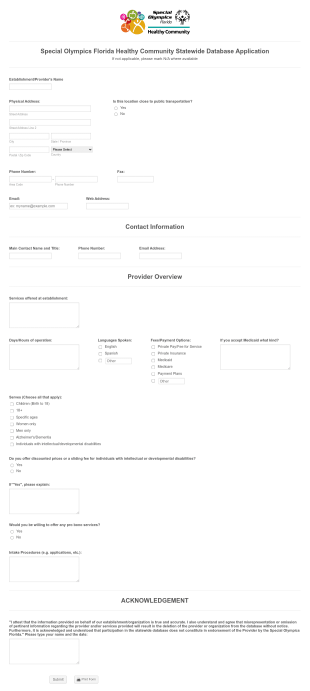 Special Olympics Fl Statewide Database App 2 Form Template