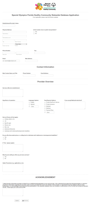 Special Olympics Fl Statewide Database App 2 Form Template