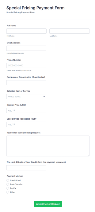 Special Pricing Payment Form Template