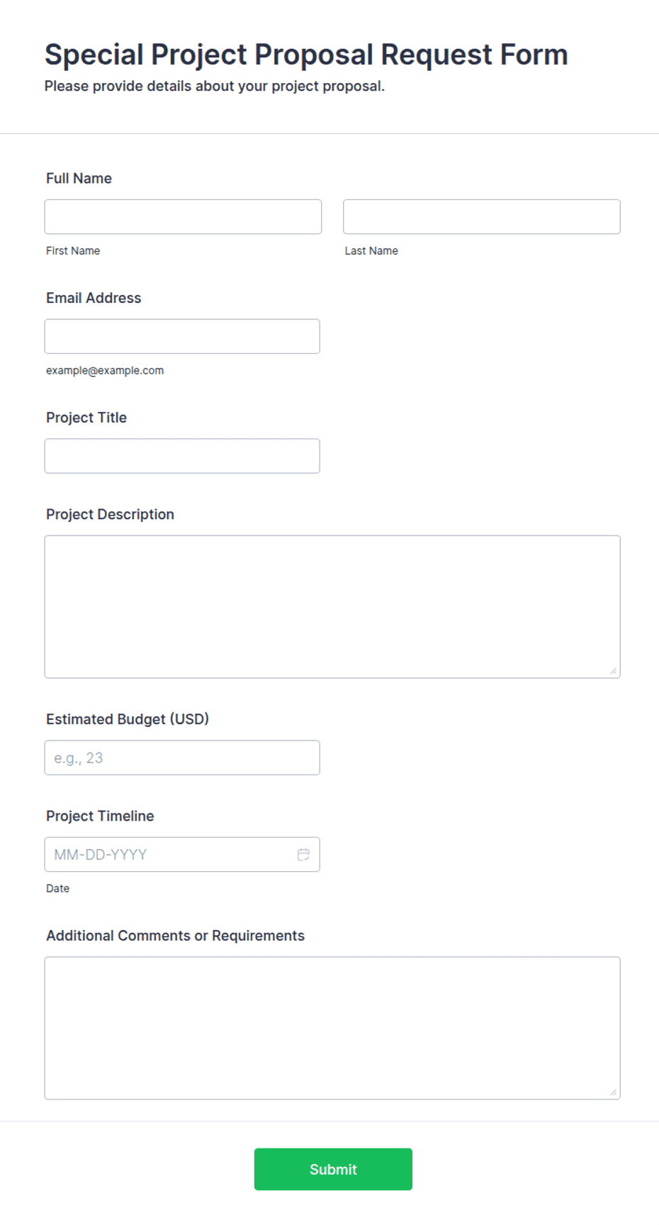 Project Request Form Pdf Special Project Proposal Request Form Template | Jotform