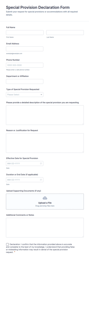 Special Provision Declaration Form Template