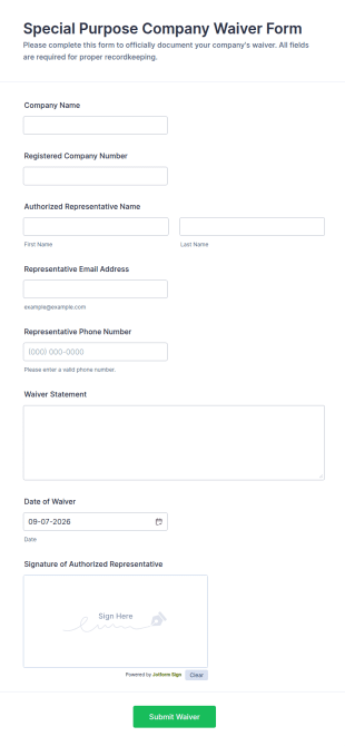 Special Purpose Company Waiver Form Template