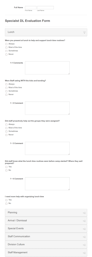 Specialist DL Evaluation Form Template