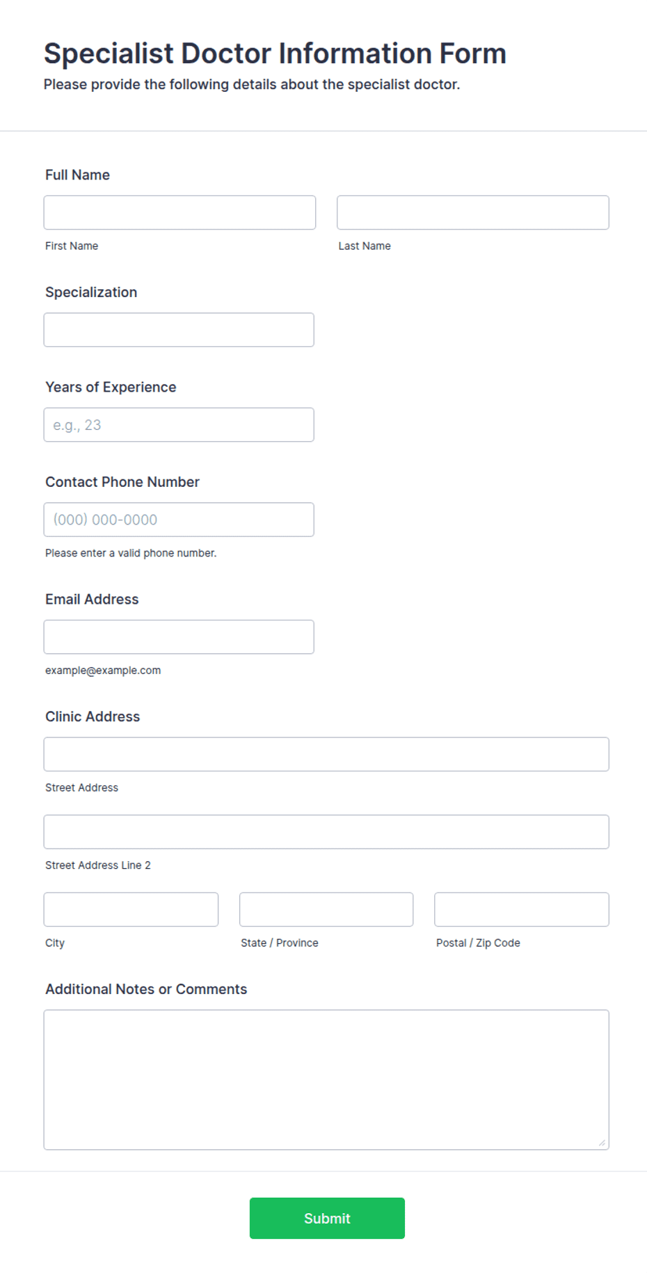 Specialist Doctor Information Form Template | Jotform