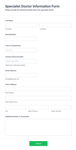 Specialist Doctor Information Form Template