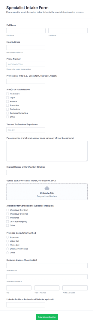 Specialist Intake Form Template